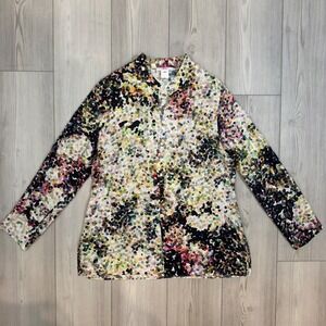 Leggiadro Womens 100% Silk Mosaic Pebble Print 1/2 Zip Blouse Top Multi Color 12